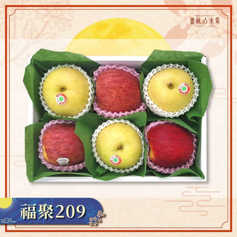 【中秋早鳥預購】福聚 209 - 日本鳥取縣二十世紀梨 空運進口當季優質紅蘋果 (不限產地品種) 中型精緻禮盒 - 農林水果推薦 中秋節送禮 中秋水果禮盒中秋