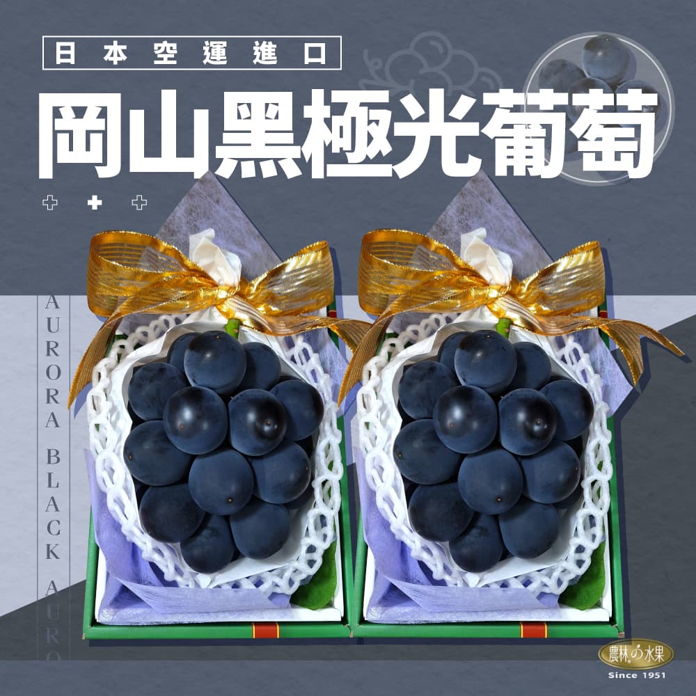 日本空運進口 岡山黑極光葡萄 精緻禮盒 - 夢幻系葡萄 Aurora Black 重磅登場囉 ！！！水果送禮的首選 高貴雅緻的日本禮品 農林推薦 日本水果禮盒